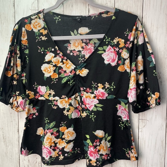 Iris- Pink and Orange Floral Tie Front Blouse size Large - Picture 4 of 11